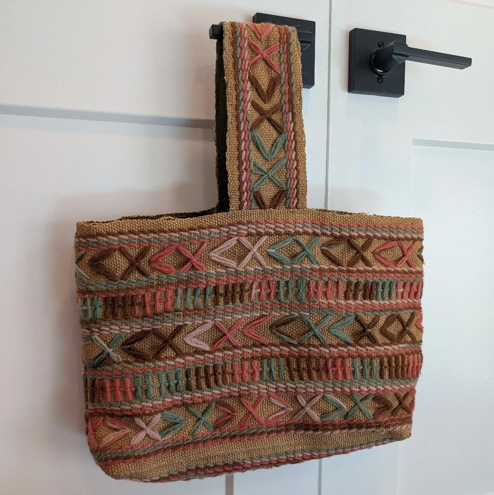 Bohemian Boho Multicolor Embroidered Woven Tote Bag